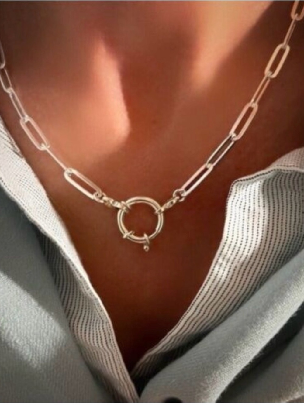 Silver Plated Paper Clip Necklace Charm Pendant Holder Unisex Stainless Steel